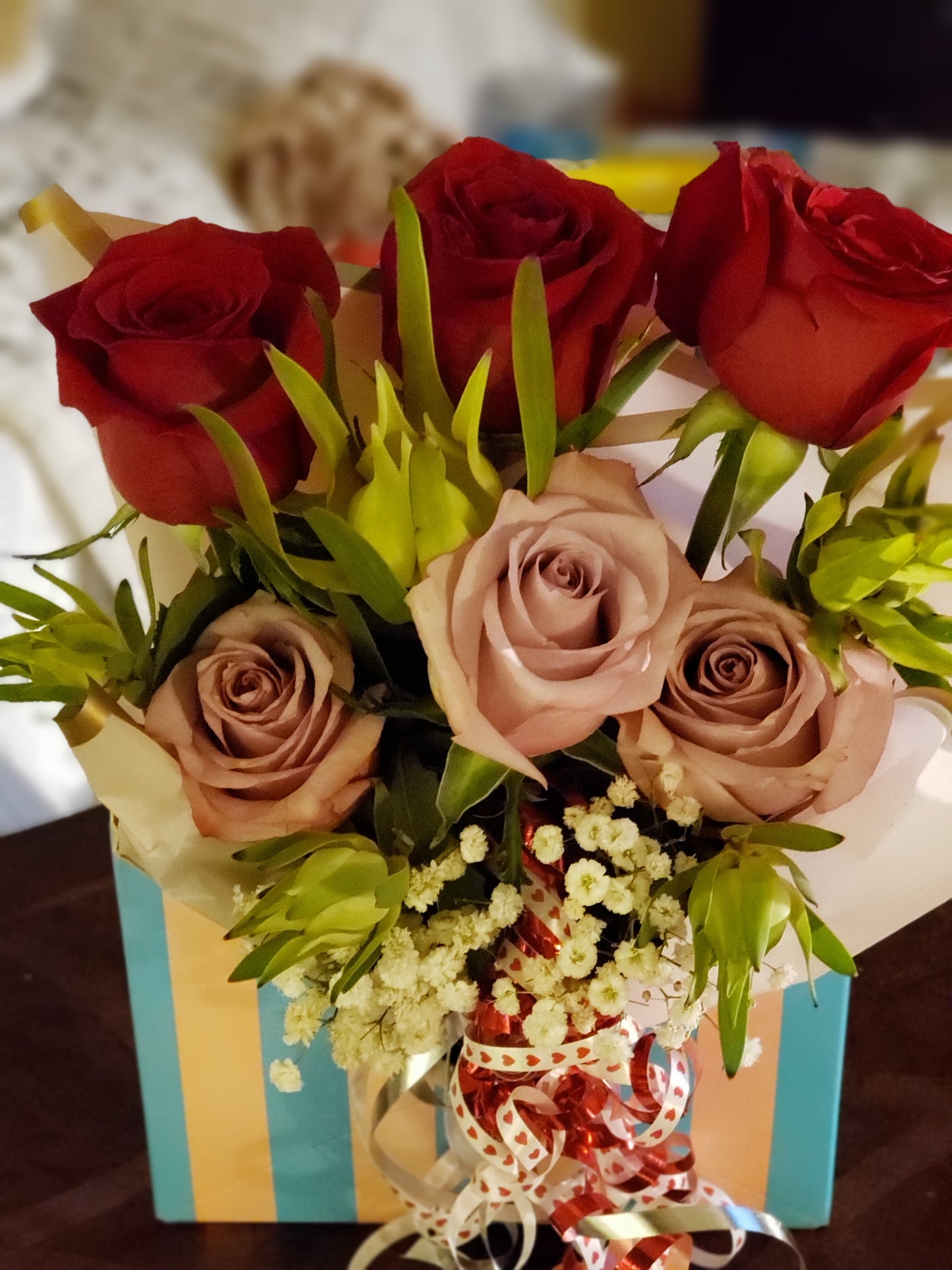 Half Dozen Fresh Roses on Envelope