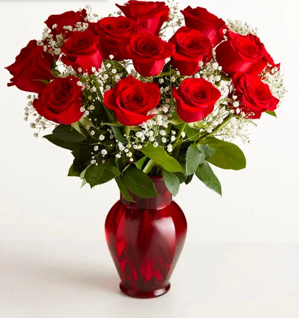 One Dozen Roses Arrangement in a vase